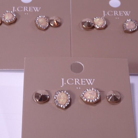 J.Crew Gold Pyramid Stud earrings Pink Pave Dainty Stud earrings set of 2 NWT 44 - Picture 2 of 8